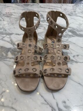 Prada Nude Beige Grommet-Strap Gladiator Sandals